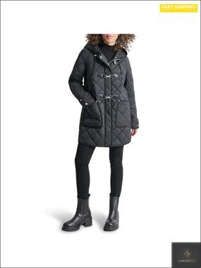 Hooded Toggle Quilted Coat Wool Blend Long Sleeve Women's Winter Outerwear